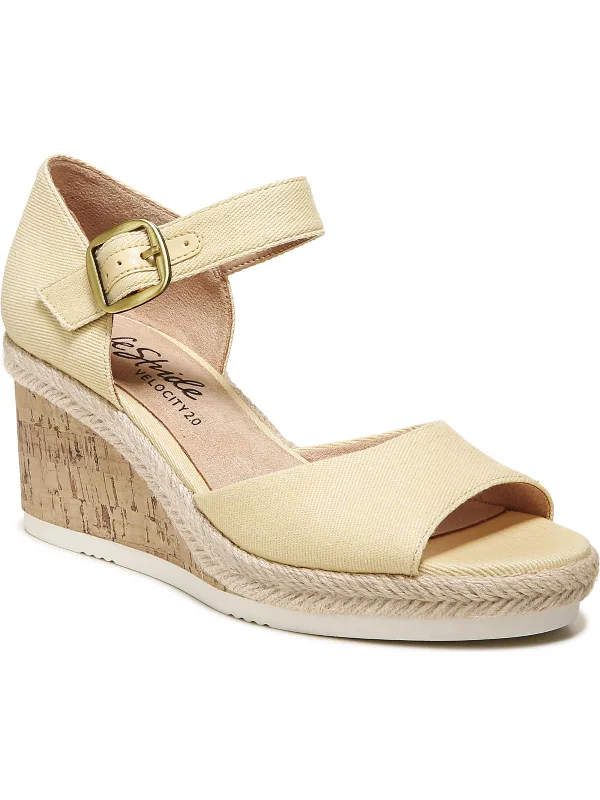 Go For It Womens Buckle Canvas Wedge Heels