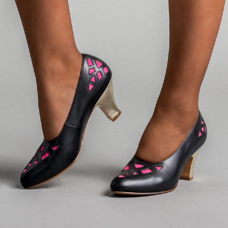 Meme Women's Vintage Pumps (Black/Pink/Gold)