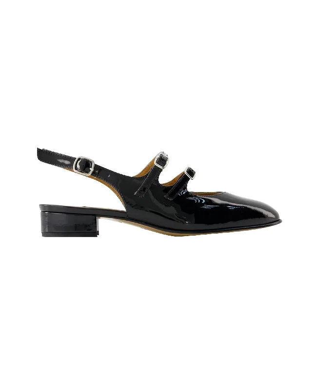 Black Leather Peche Pumps with Ankle Strap by Carel