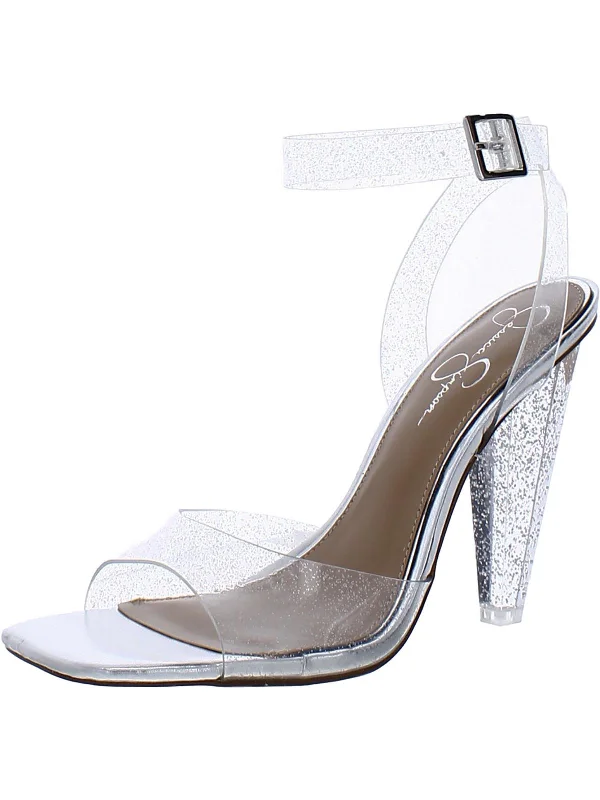 Franie Womens Glitter Ankle Strap Block Heels