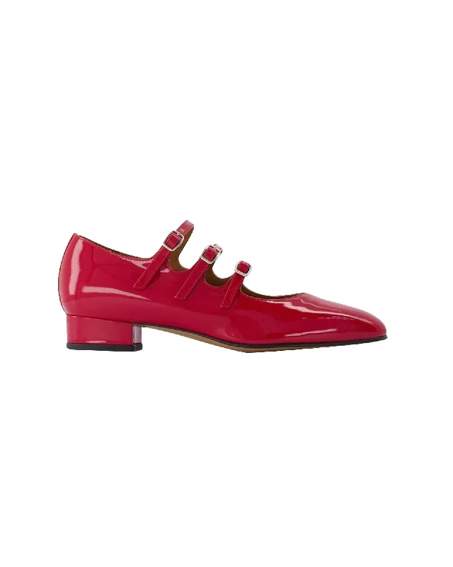 Red Patent Leather Mary Jane Heels with Double Strap