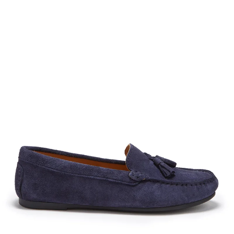 Women's Fur - Lined Loafers in Tan for a Cozy Winter OptionWomen's Tasselled Driving Loafers Full Rubber Sole, navy blue suede