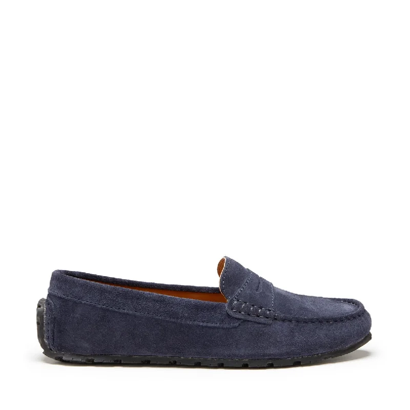 Waterproof Women's Loafers in Black for Rainy DaysWomen's Tyre Sole Penny Loafers, navy blue suede