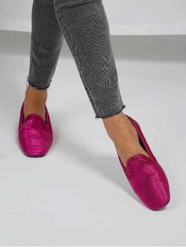 Waterproof Women's Loafers in Black for Rainy DaysNY Metallic Vegan Loafers | Fuchsia