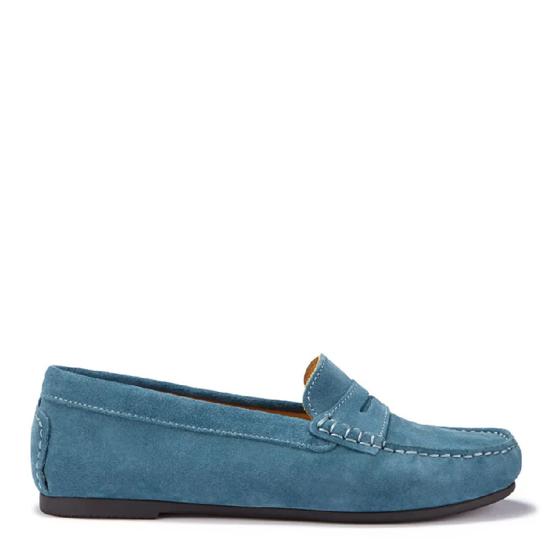 Women's Tassel - Trimmed Loafers with a Low Heel in Olive Green for a Trendy TwistWomen's Penny Driving Loafers Full Rubber Sole, teal suede