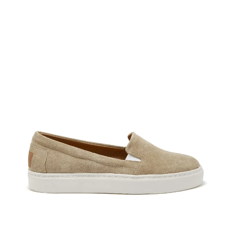 Sustainable Women's Recycled Material Loafers in Gray for Eco - Conscious ShoppersWomen's Slip-On Sneakers, taupe suede