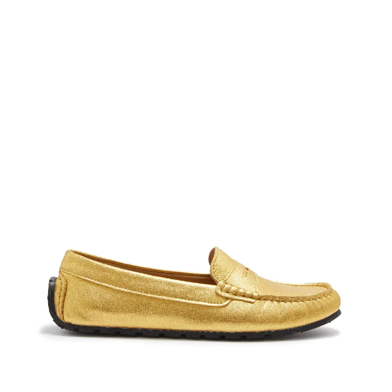 Shock - Absorbing Women's Loafers in Gray for Active LifestylesWomen's Tyre Sole Penny Loafers, yellow gold leather