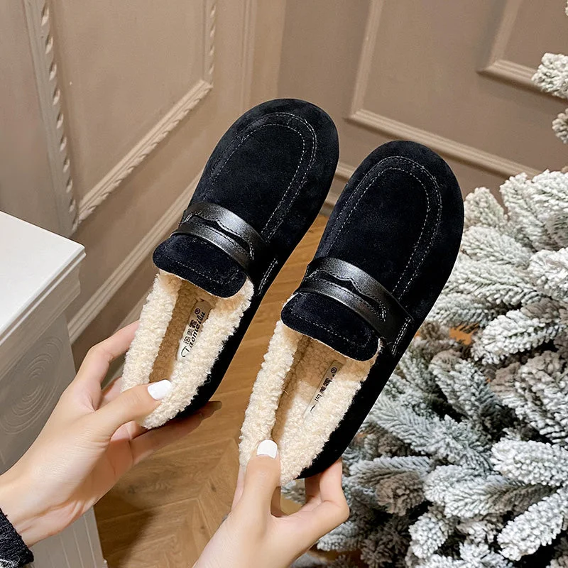 Plus Size Women's Wide - Fit Penny Loafers in Black for All - Day ComfortWomen Winter Furred Flat Casual Loafers