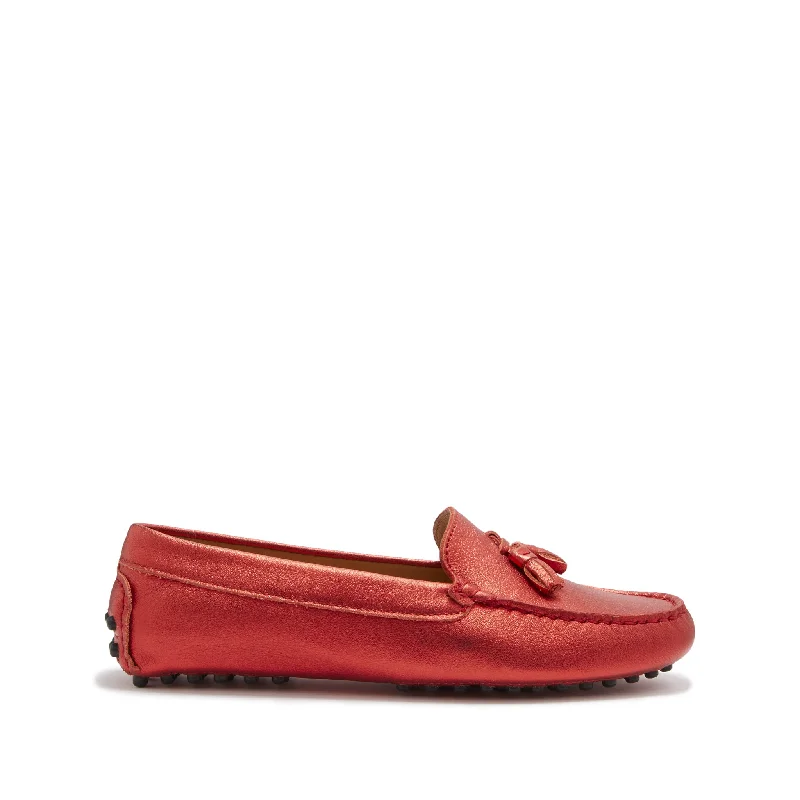 Women's Geometric - Patterned Loafers in Multicolor for a Fashion - Forward LookWomen's Tasselled Driving Loafers, red metallic leather