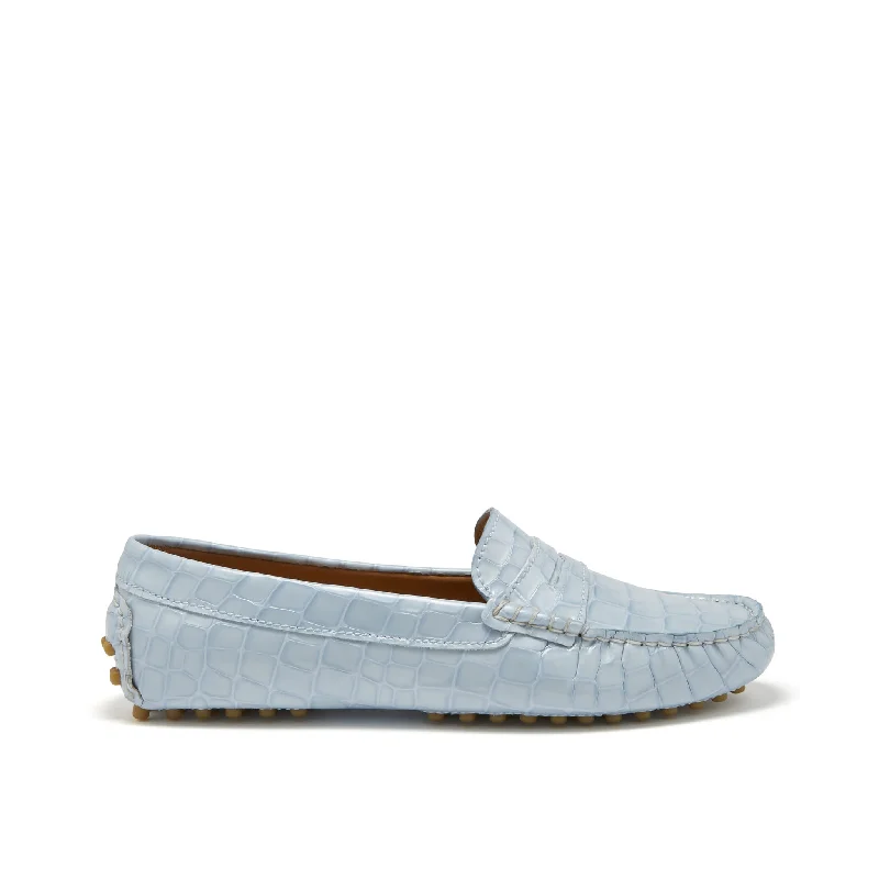 Elastic - Back Women's Loafers in Teal for Easy On - and - OffWomen's Penny Driving Loafers, powder blue print patent leather