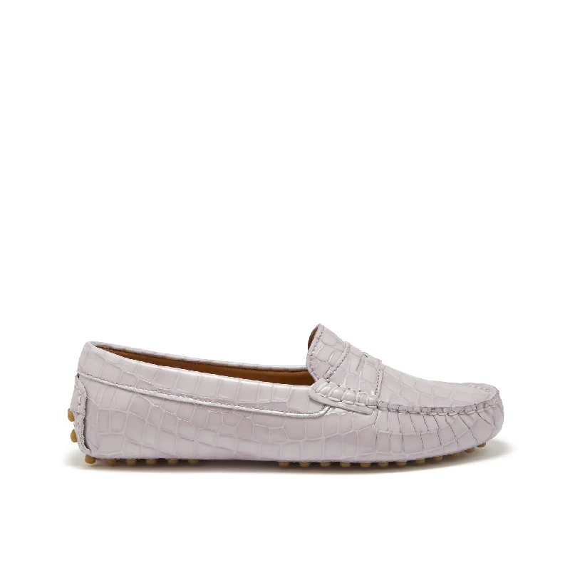 Women's Fur - Lined Loafers in Tan for a Cozy Winter OptionWomen's Penny Driving Loafers, lilac croc print patent leather