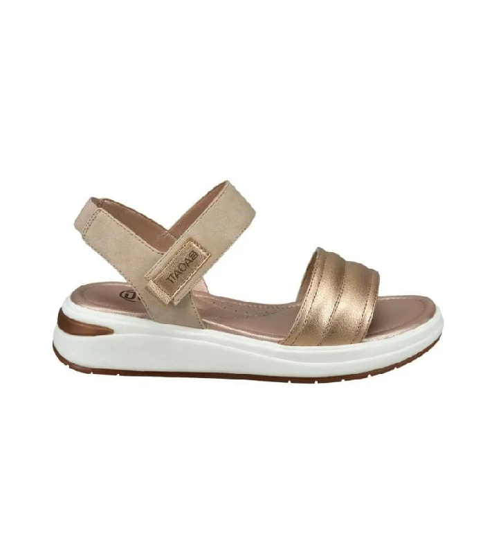 Women's Sandals with a Glitter - Coated Strap in Gold for a Sparkly Summer OutfitBagatt Womens Slip On Strap Wedge Comfort Sandal Nira D31-AKE81-5059