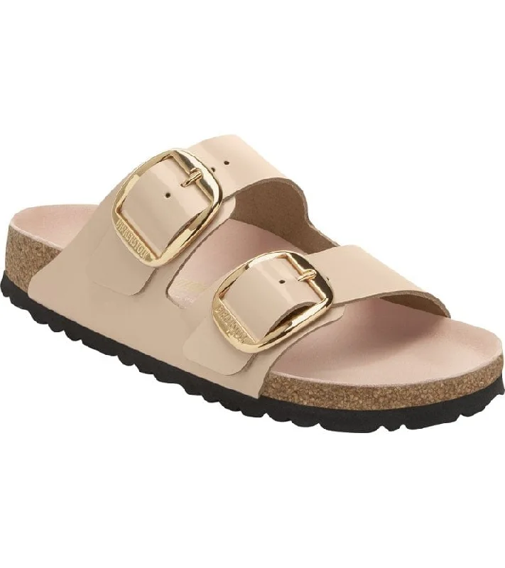 Women's Flat Slide Sandals with a Memory Foam Insole in White for All - Day ComfortBirkenstock Arizona Nude High Shine Big Buckle - 1026553