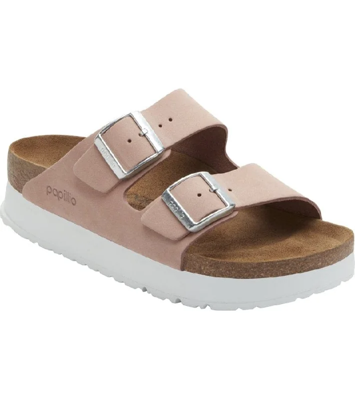 Women's Strappy Gladiator Sandals with Buckle Closures in Tan for a Boho LookBirkenstocks Papillio Platform Arizona Pap Flex Nubuck Pink Leather - 1026894