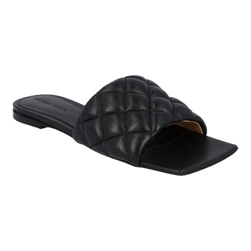 Bottega Veneta Women Padded Flat Sandal in Black lambskin