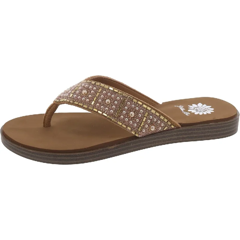 Women's Sandals with a Glitter - Coated Strap in Gold for a Sparkly Summer OutfitDelana Womens Thong Flat Thong Sandals