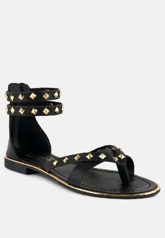 Child - Friendly Women's Sandals with a Secure Buckle in Purple for Moms on the GoEMMETH Studs Embellished Black Flat Gladiator Sandals