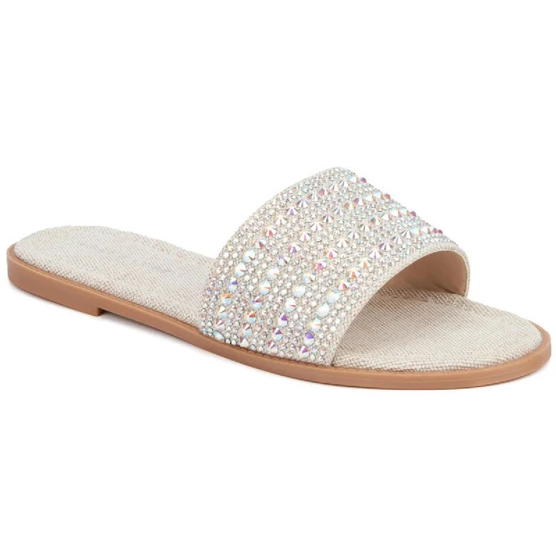 Sustainable Women's Recycled Material Sandals in Beige for Eco - Conscious ShoppersFashion to Figure Womens Darcy Rhinestone Studded Slide Sandals