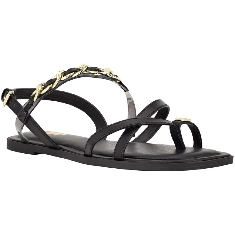 Plus Size Women's Wide - Width Platform Sandals in Black for Added Comfort and HeightGBG Los Angeles Womens Resia  Buckle Chain Thong Sandals