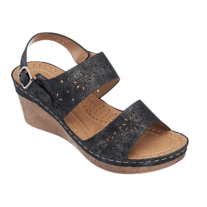 Women's Cork - Soled Espadrille Sandals with a Rope - Trimmed Upper in Navy for a Summer VibeGood Choice Womens Cynthia Faux Leather Cushioned Footbed Wedge Sandals