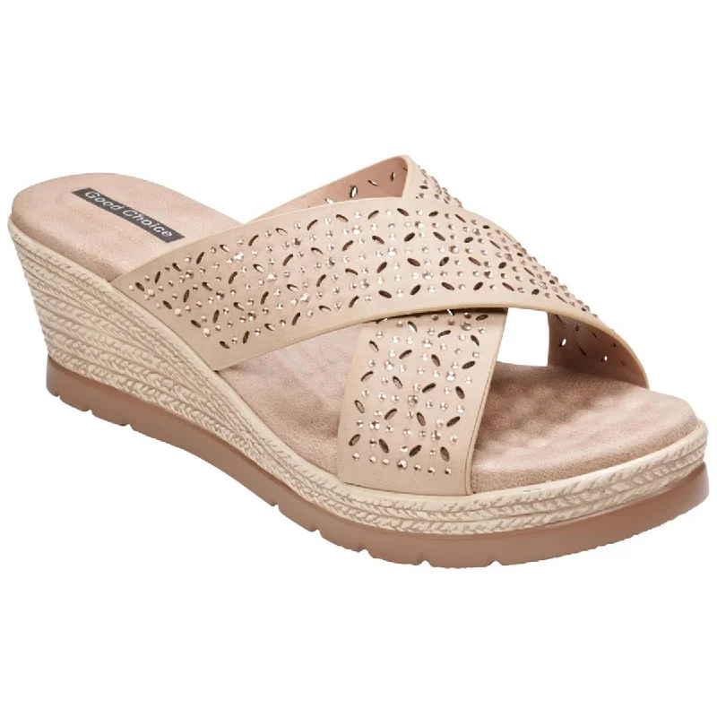 Women's Leather - Strapped Sandals with a Braided Detail in Brown for a Rustic AppealGood Choice Womens Malia Faux Leather Embellished Wedge Sandals