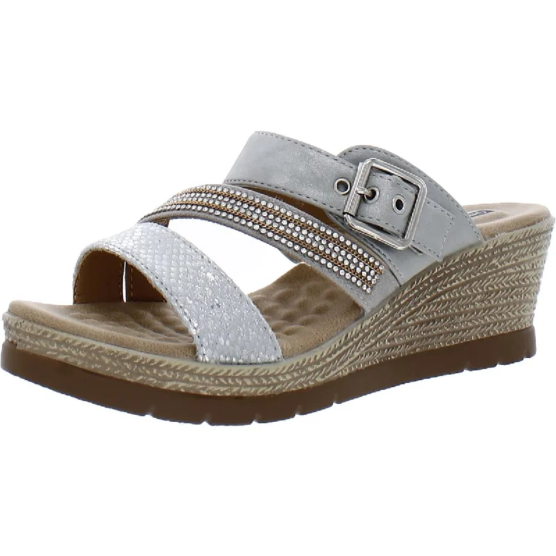 Sustainable Women's Recycled Material Sandals in Beige for Eco - Conscious ShoppersGood Choice Womens Monika Faux Leather Rhinestone Wedge Sandals