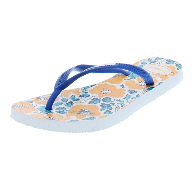 Women's Flat Slide Sandals with a Memory Foam Insole in White for All - Day ComfortHavaianas Womens Floral Print Slim Thong Sandals