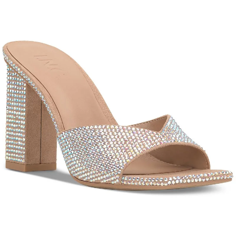 Women's Sandals with a Glitter - Coated Strap in Gold for a Sparkly Summer OutfitINC Womens Belle Embellished Square Toe Block Heel