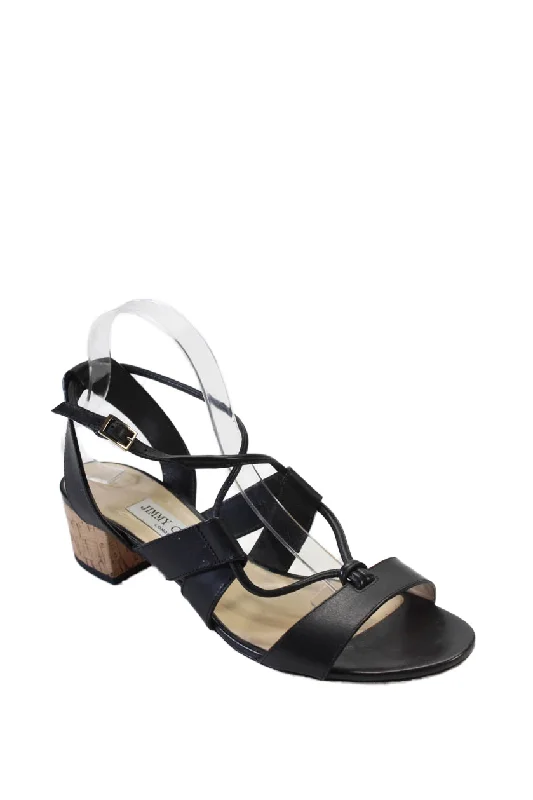 Jimmy Choo Women's Strappy Block Heel Leather Sandals Black