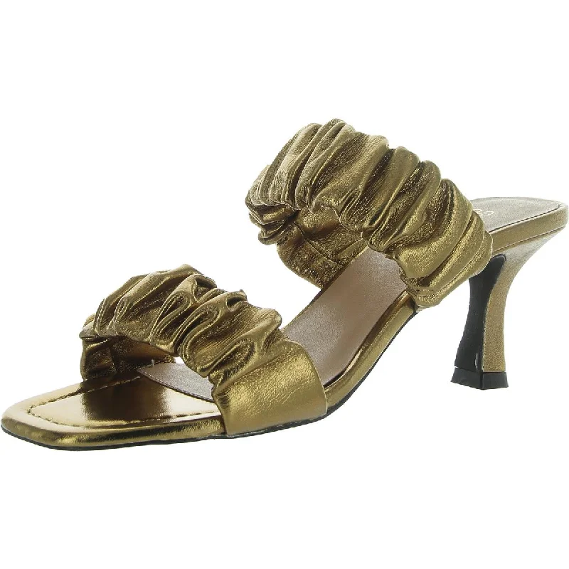 Women's Sandals with a Glitter - Coated Strap in Gold for a Sparkly Summer OutfitLEEWARD METALLIC Womens Leather Slip On Mule Sandals