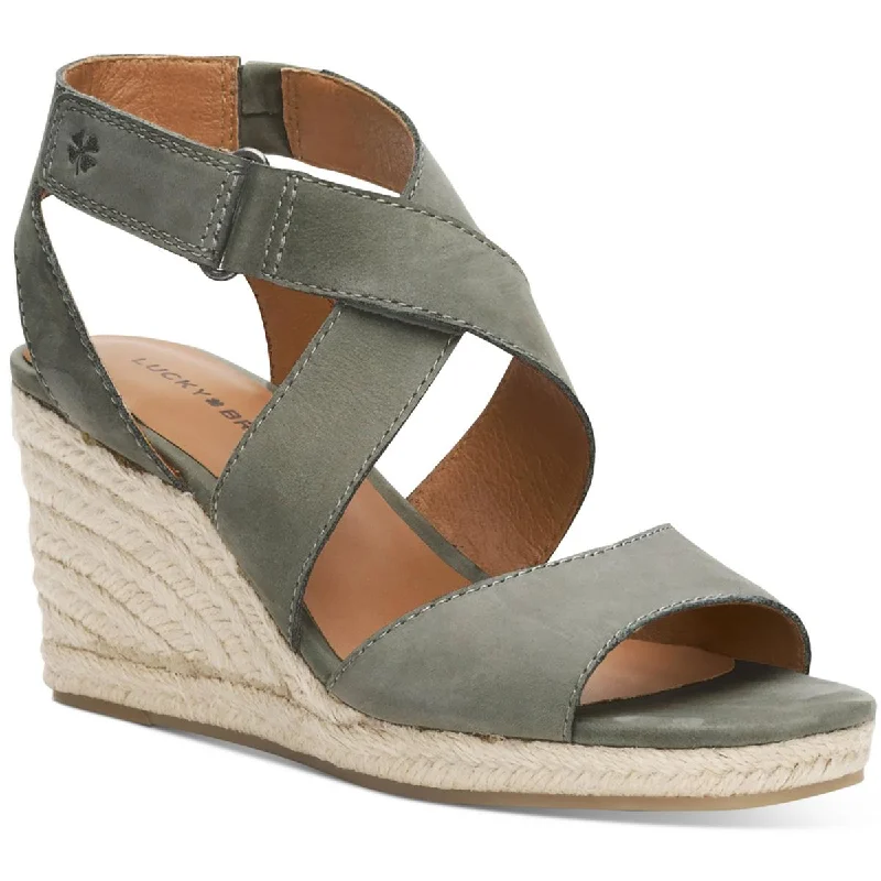 Women's Cork - Soled Espadrille Sandals with a Rope - Trimmed Upper in Navy for a Summer VibeLucky Brand Womens Mendona Ankle Strap Heeled Espadrilles