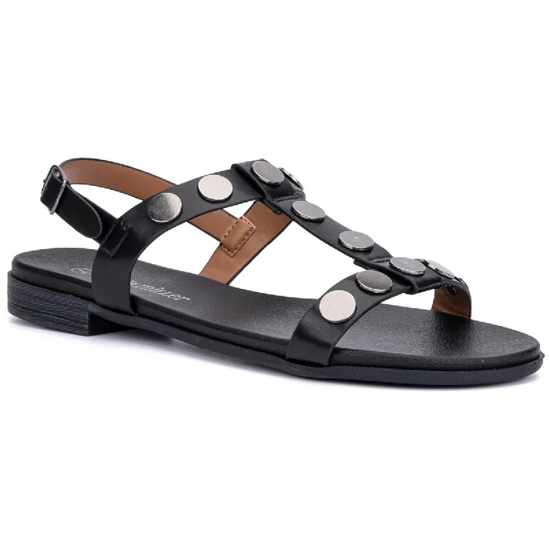 Shock - Absorbing Women's Sandals with a Soft Insole in Black for Active LifestylesOlivia Miller Womens Lyra Faux Leather Studded T-Strap Sandals