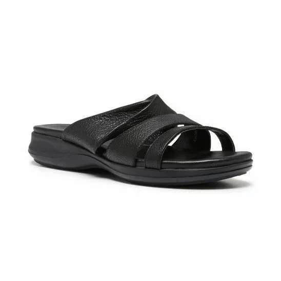 Plus Size Women's Wide - Width Platform Sandals in Black for Added Comfort and HeightWomens Hush Puppies Laray Hart Black Leather Comfortable Summer Sandals Shoes