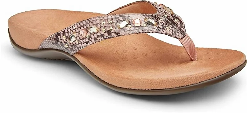 Sustainable Women's Recycled Material Sandals in Beige for Eco - Conscious ShoppersWomen's Lucia Snake Thong Sandal In Camelia