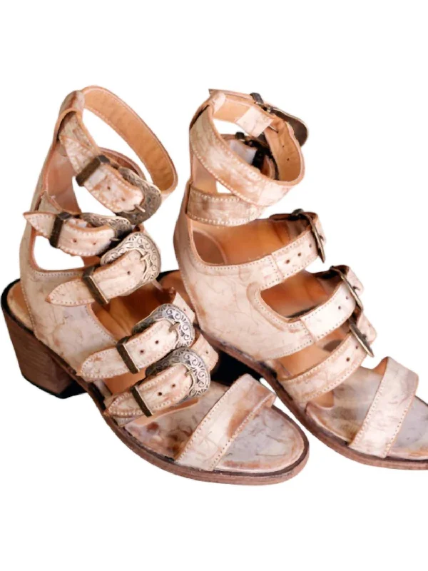 Women's Leather - Strapped Sandals with a Braided Detail in Brown for a Rustic AppealWomen's Salina Buckled Heel Sandal In Beige