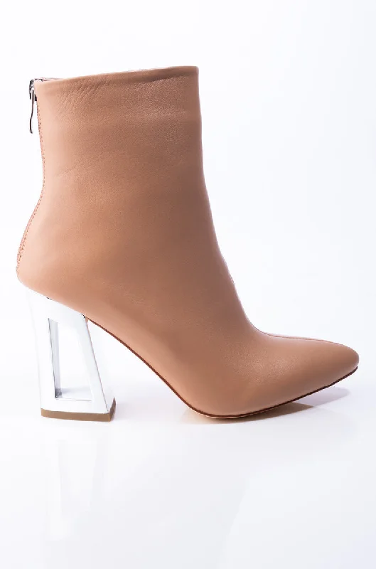 AZALEA WANG I KNOW YOU HEARD ABOUT ME BLOCK HEEL BOOTIE IN TAUPE