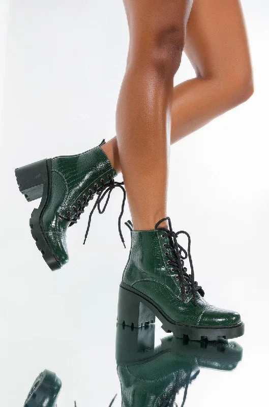 AZALEA WANG I SAID WHAT I SAID CHUNKY BOOTIE IN GREEN CROC