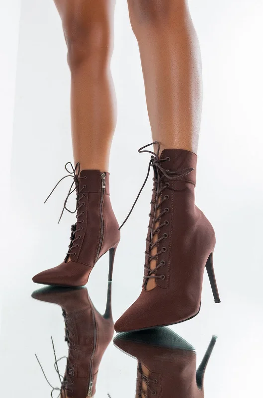 AZALEA WANG LIGHT ME UP STILETTO BOOTIE IN BROWN