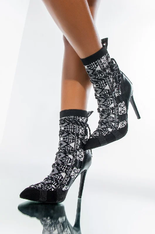 AZALEA WANG OLYMPUS HAS FALLEN STILETTO BOOTIE IN BLACK WHITE