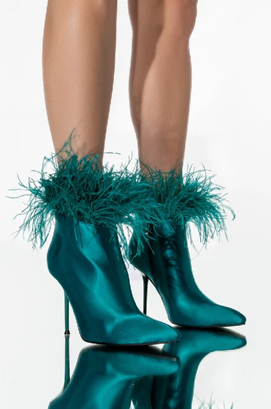 AZALEA WANG RUFFLE YOUR FEATHERS STILETTO BOOTIE IN GREEN