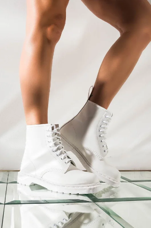 DR. MARTENS 1460 WHITE MONO SMOOTH ANKLE BOOTS