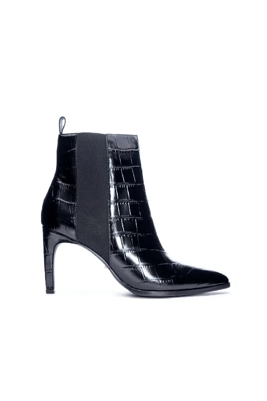 Kensington Patent Leather Bootie In Black Croc