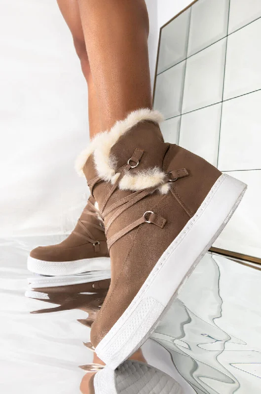 ON CLOUD 9 WEDGE BOOTIE TAN