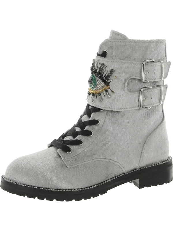 Sutton Eye Womens Velvet Embellished Ankle Boots