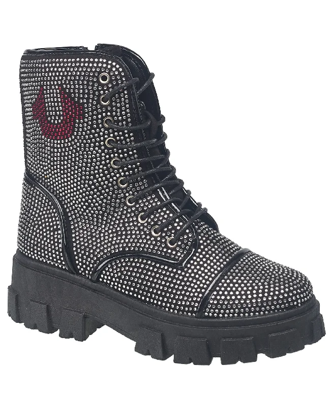 True Religion Women's Gee Rhinestone Combat Boot