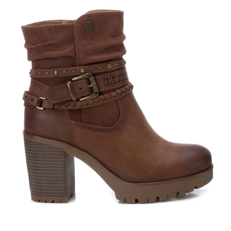 Women's Casual Heeled Booties In Camel