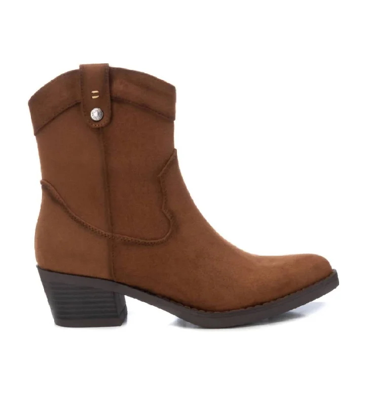 Women's Cowboy Ankle Booties In Camel