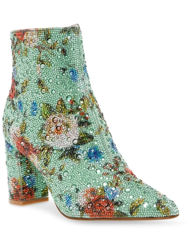 Womens Embellished Block Heel Ankle Boots